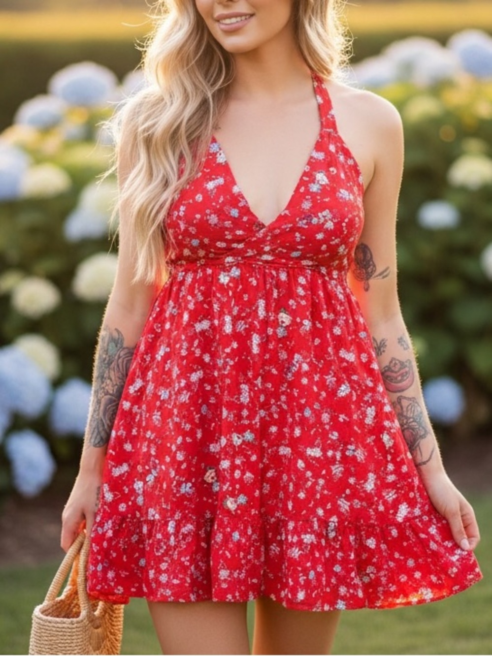 floral red white blossom cute dress NWT boutique